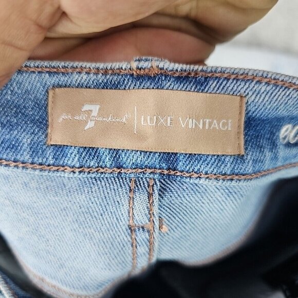7 For All Mankind Jeans Womens 27 Edie Luxe Vintage Light Blue Distressed Ankle - Picture 3 of 14